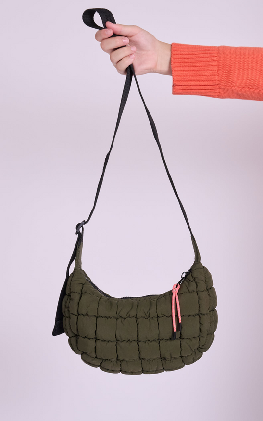 Dumpling Baby Khaki Quilted Crossbody Bag