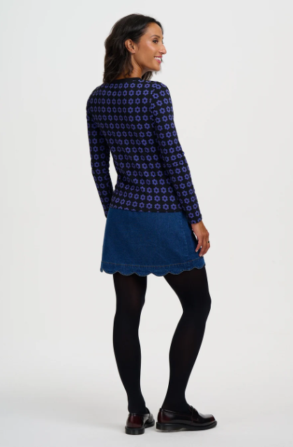 Josie Jersey Top - Black Blue Floral