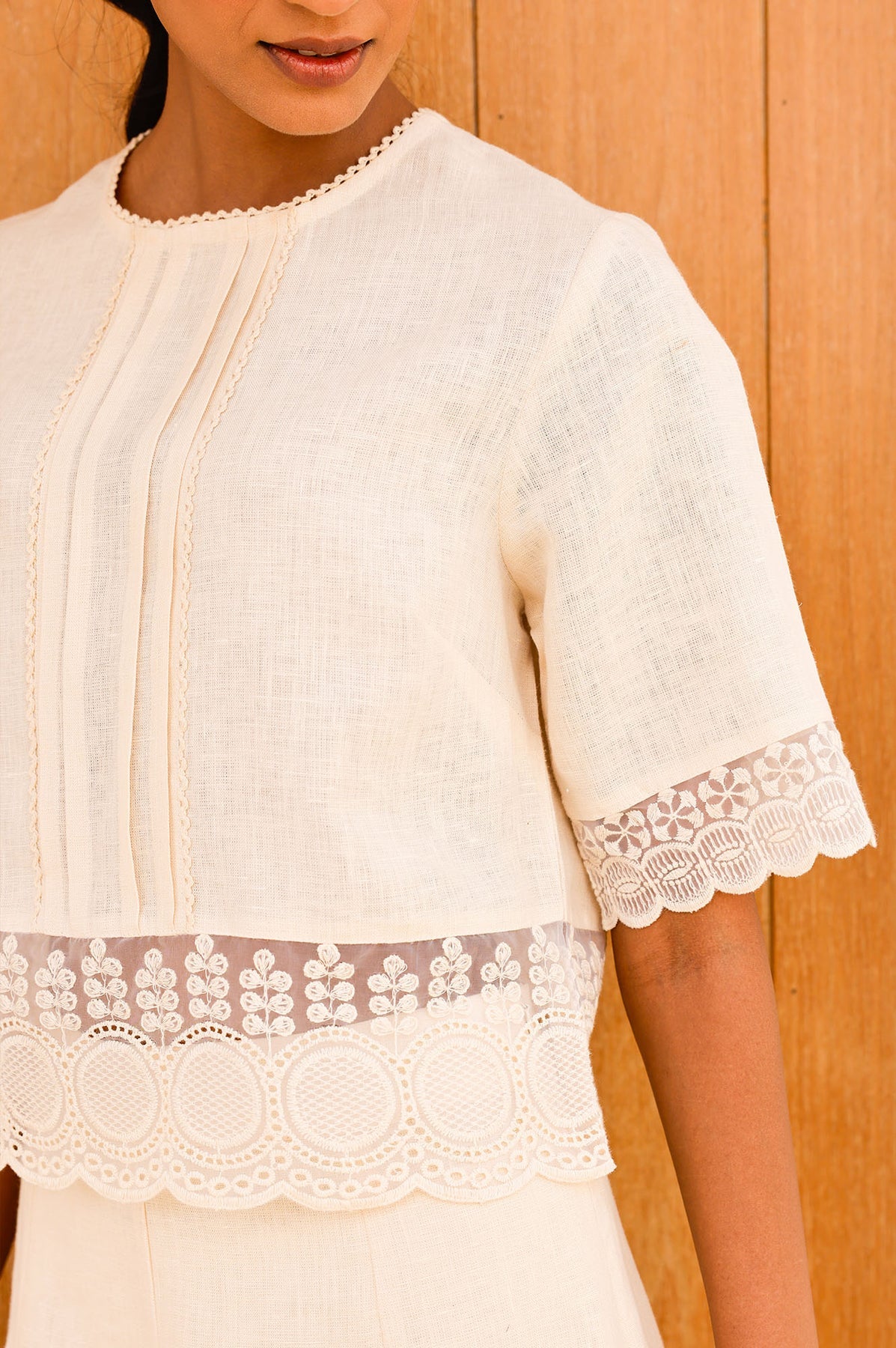 Linen Lace Top - Buttermilk Cream