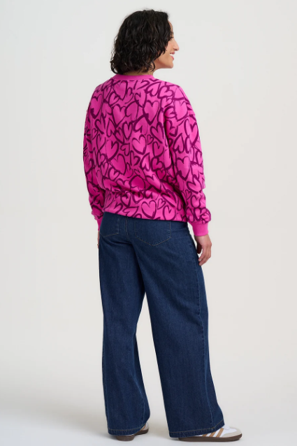 Eadie Relaxed Sweatshirt - Magenta Hearts