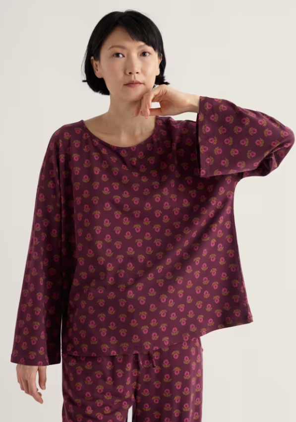 Dream Flared Sleeve Jersey Pyjamas - Dainty Flower Dark Hellebore