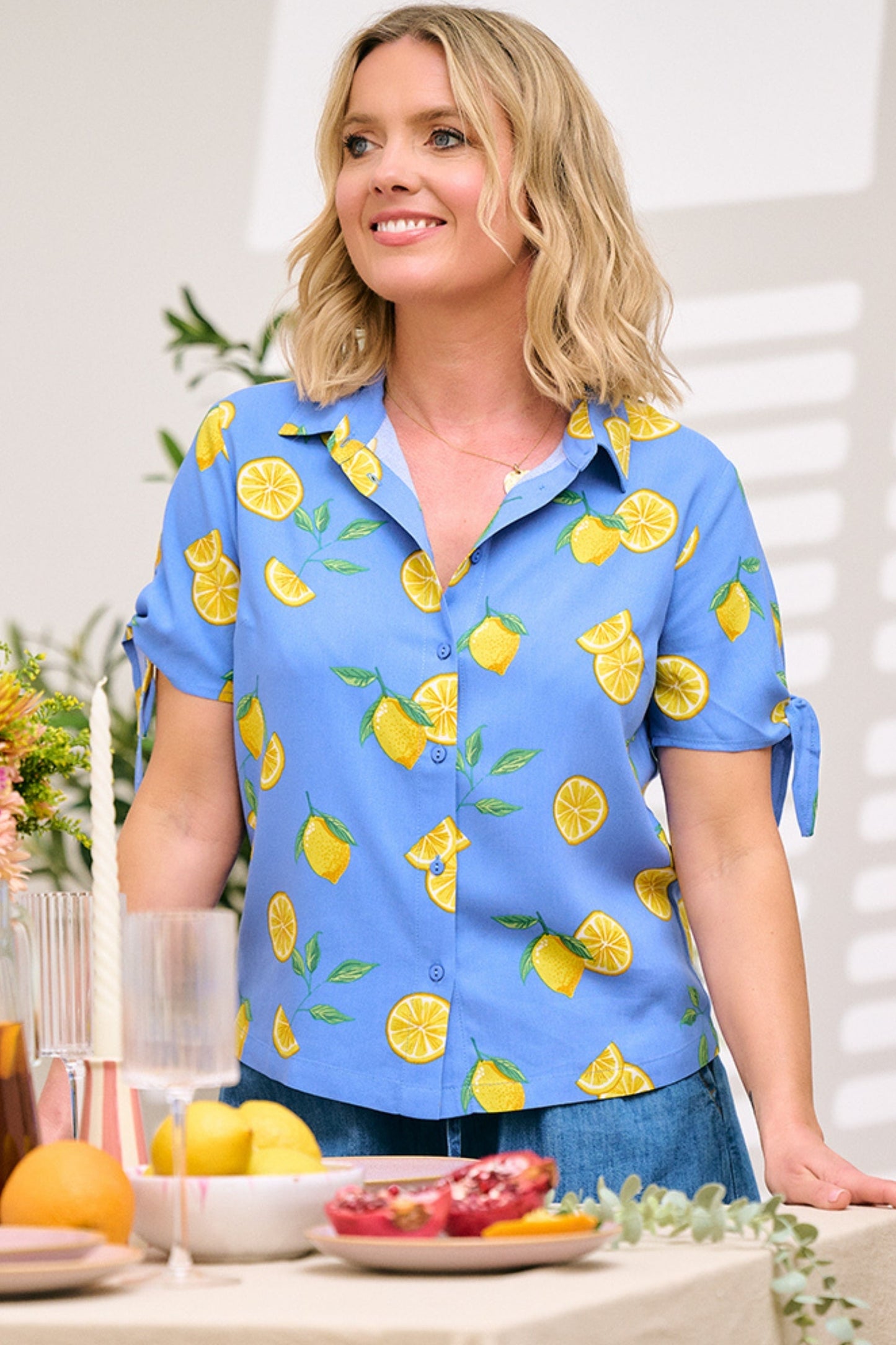 Antonia Tie Shirt - Blue, Lemon Drizzle