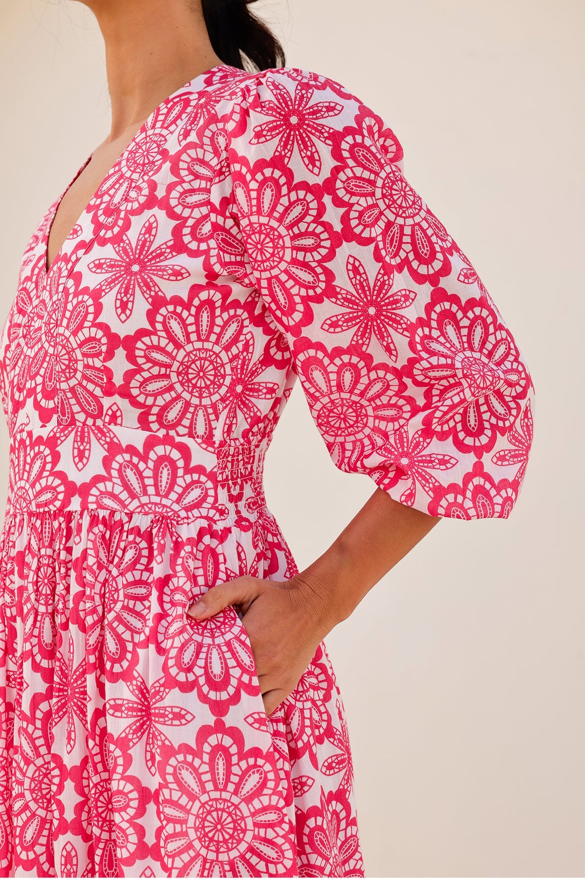 Annie Maxi Organic Cotton Summer Dress - White/Pink