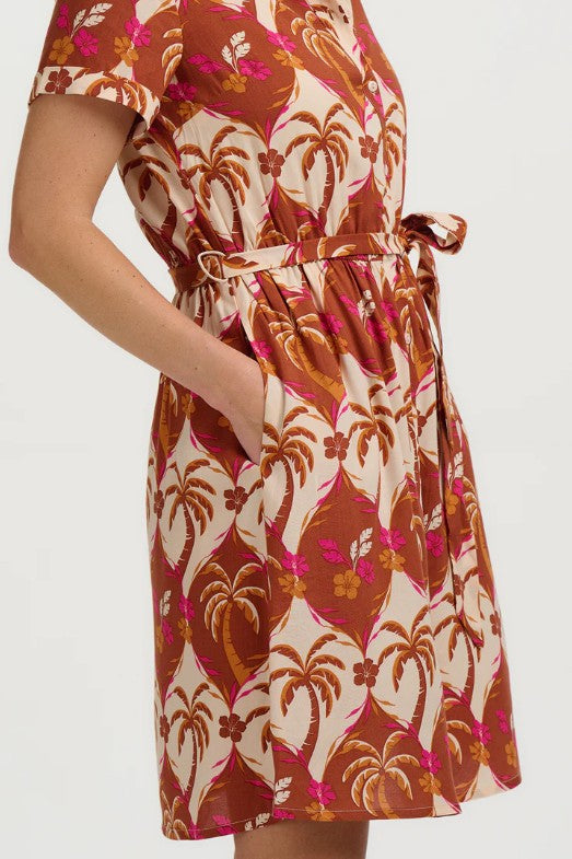 Aileen Mini Shirt Dress - Browns, Palm Waves Tile