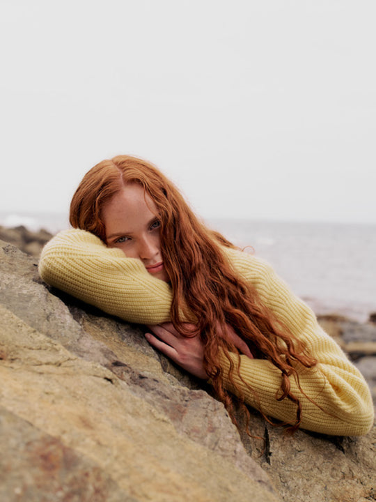 Amy Powney + Finisterre Fisherman Rib Crew Neck Jumper - Butter Yellow