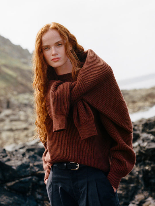Amy Powney + Finisterre Fisherman Rib Crew Neck Jumper - Cherrywood