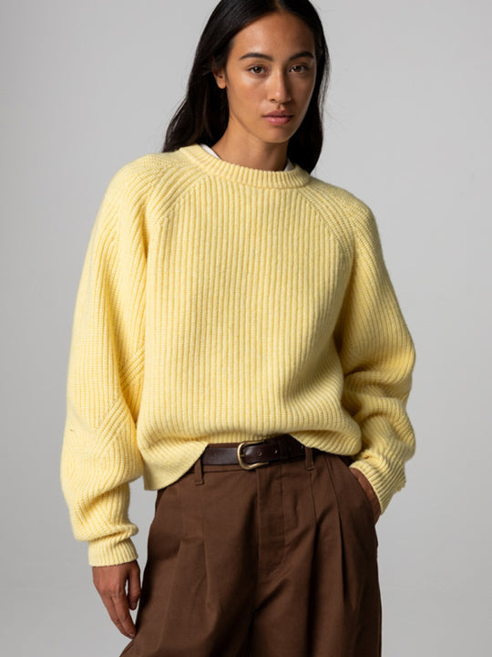 Amy Powney + Finisterre Fisherman Rib Crew Neck Jumper - Butter Yellow