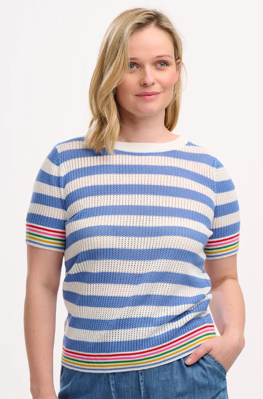 Arden Knit Top - Blue/Off-White, Rainbow Tipping