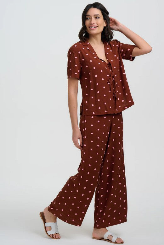 Ariel Shirt - Brown, Pink Polka