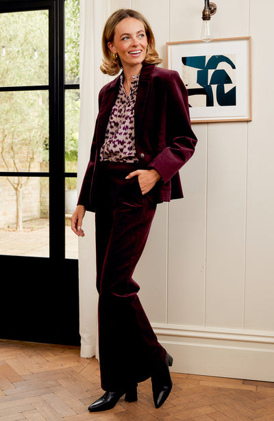 Gaia Stretch Corduroy Blazer - Burgundy