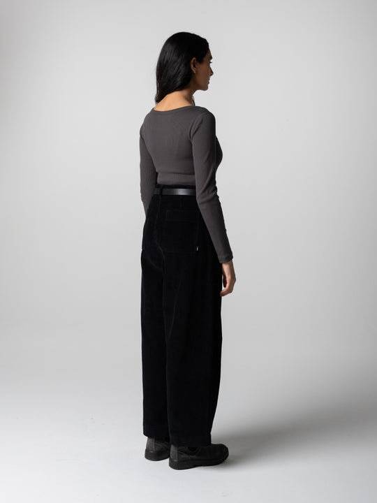 Powes Ribbed Long Sleeve T-Shirt - Raven