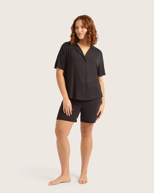 Bamboo Short Sleeve Sleep Shirt - Black