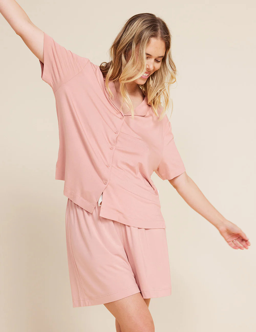 Bamboo Short Sleeve Sleep Shirt - Dusty Pink