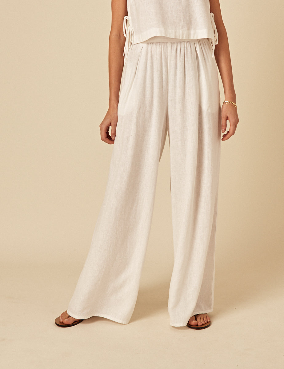 White Linen-Blend Wide Leg Jerrow Trousers