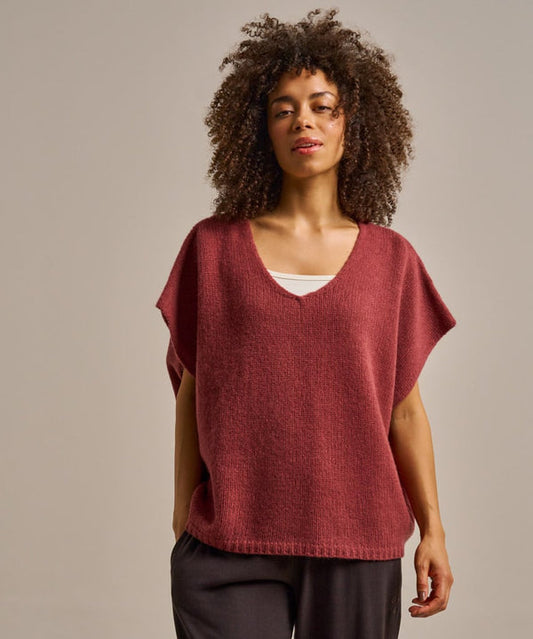 Sleeveless Boxy Layering Knitted Top - Rose Garnet