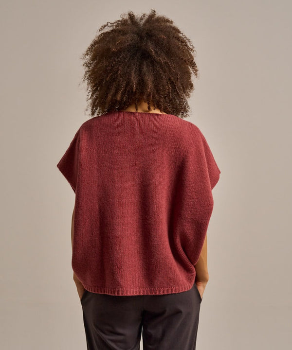 Sleeveless Boxy Layering Knitted Top - Rose Garnet