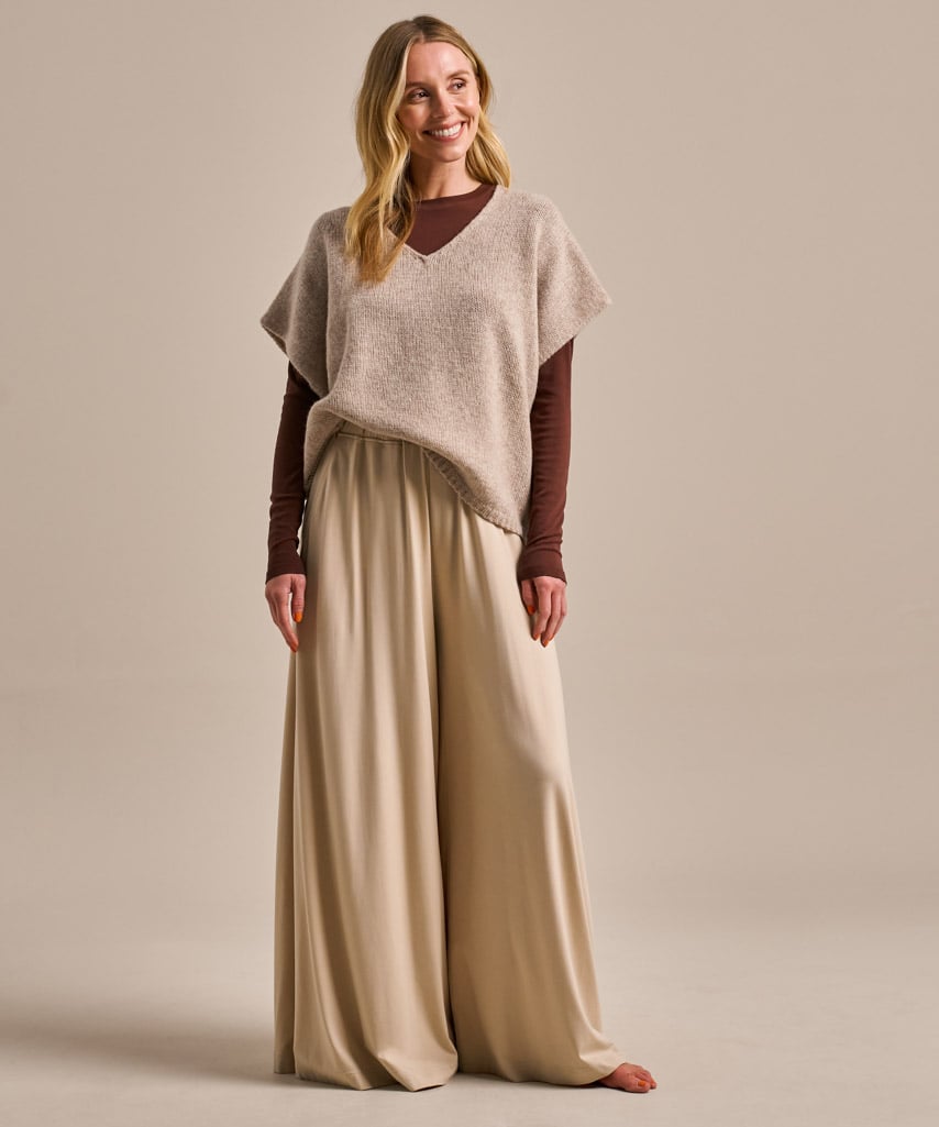 Oat coloured knitted tank layering top.