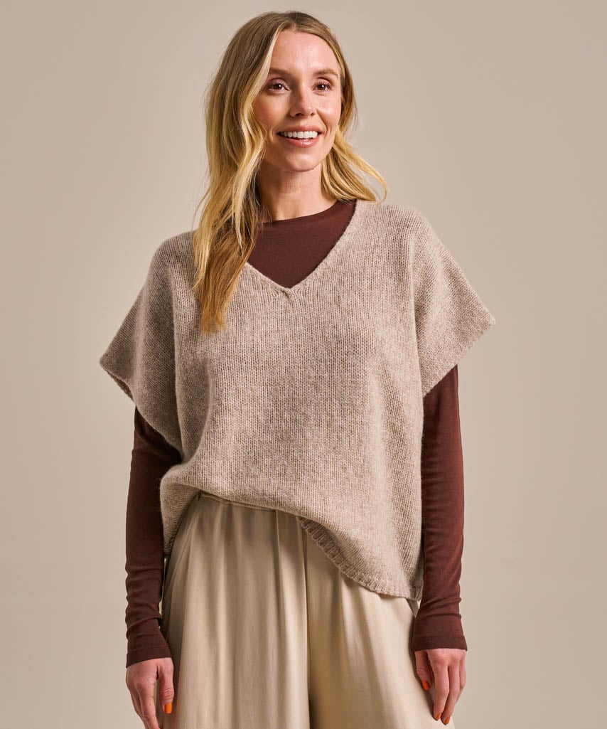 Sleeveless Boxy Layering Knitted Top - Oat