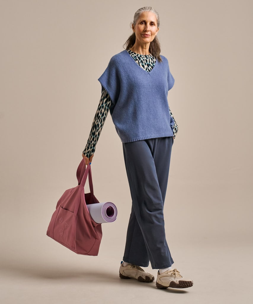 Soft blue knitted layering tank top.