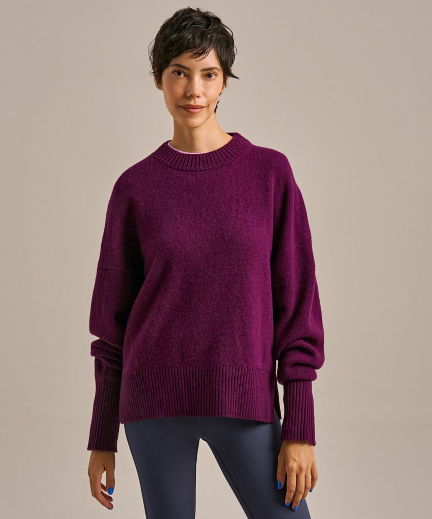 Deep plum wool knit crew neck jumper.