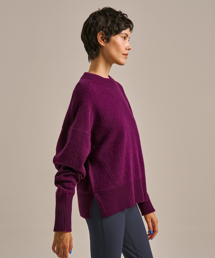 Throw On Knitted Crew Neck Jumper - Damson