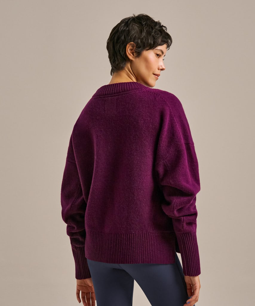 Throw On Knitted Crew Neck Jumper - Damson