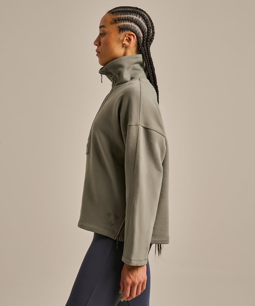 Funnel Neck Easy Zip Sweatshirt - Washed Khaki