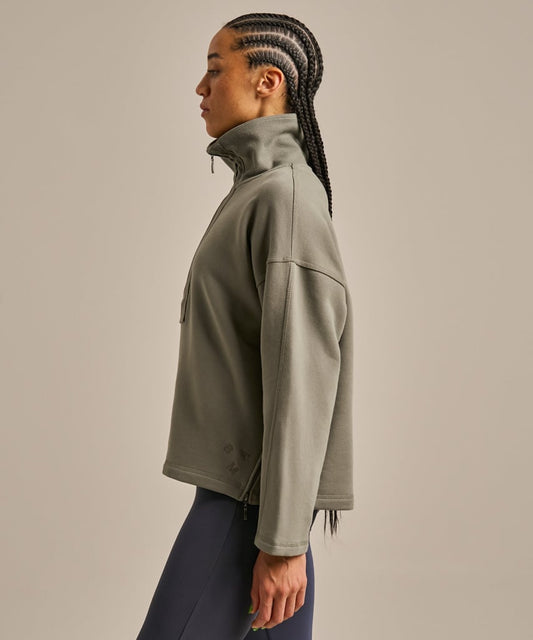Funnel Neck Easy Zip Sweatshirt - Washed Khaki