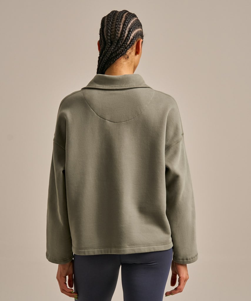 Funnel Neck Easy Zip Sweatshirt - Washed Khaki
