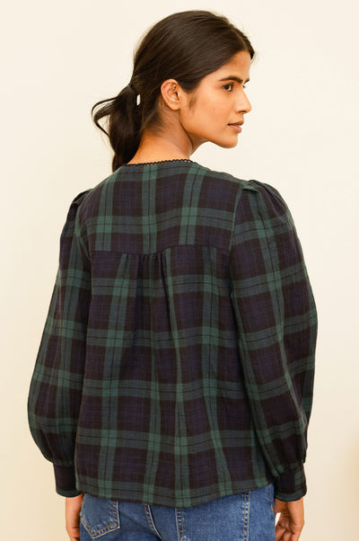 Checked Double Cloth Organic Cotton Blouse