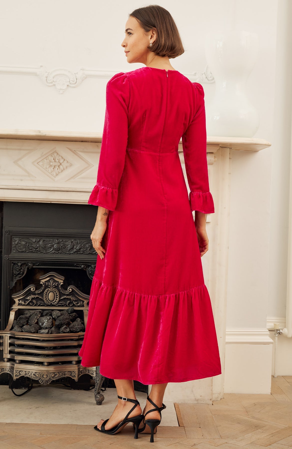 Victoria Velvet Viscose Dress - Bright Pink