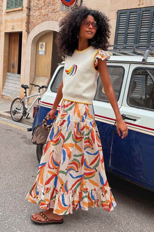 Banana print maxi skirt.
