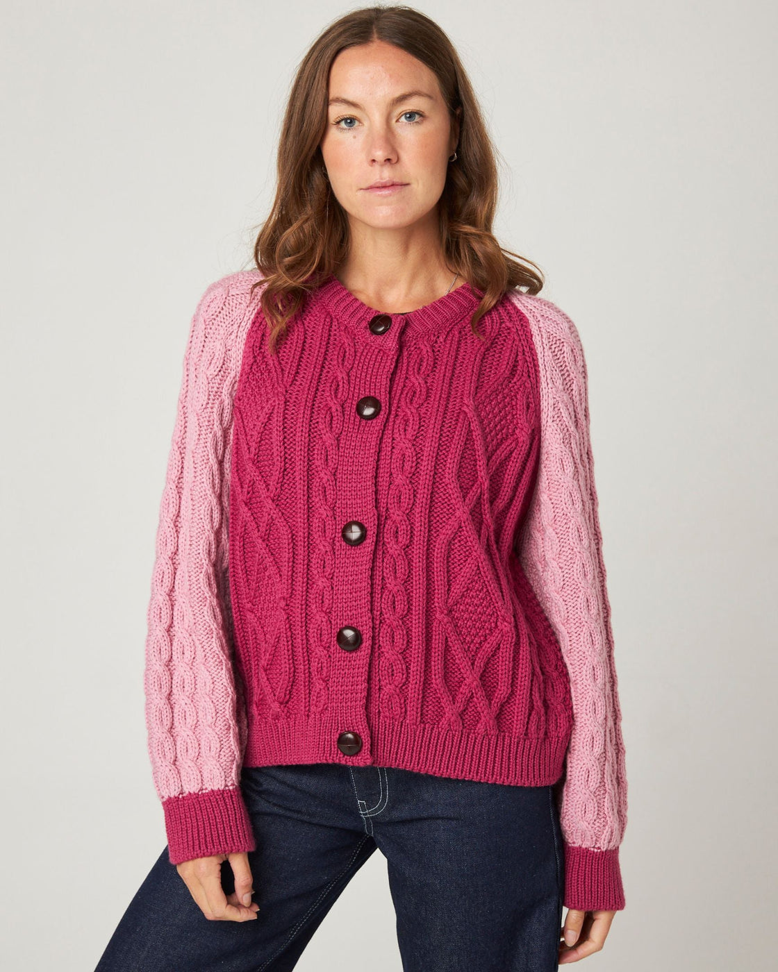 Beckett Cable Knit Cardigan - Fuchsia/Rose