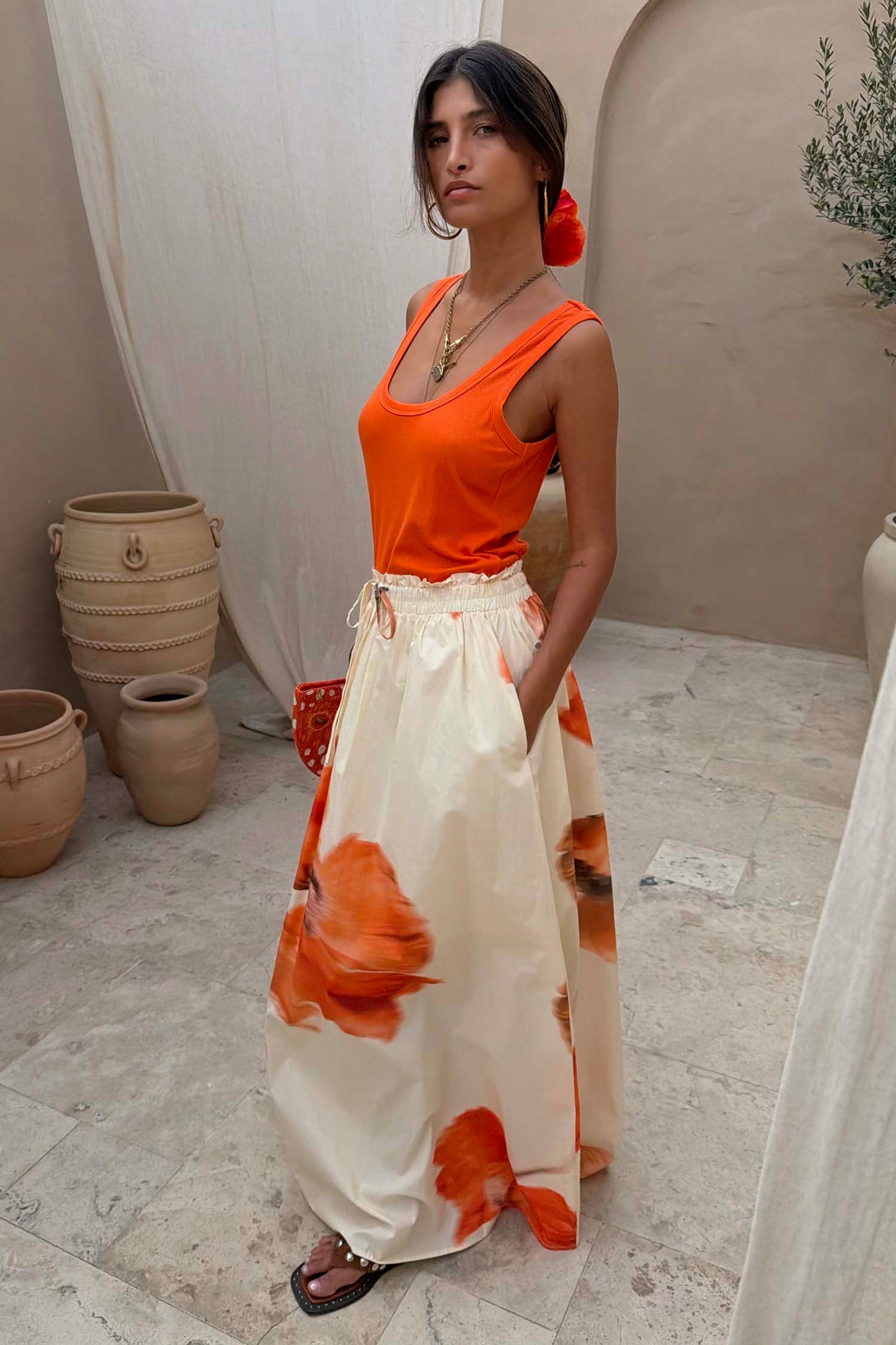 Blurred Floral Midi Skirt