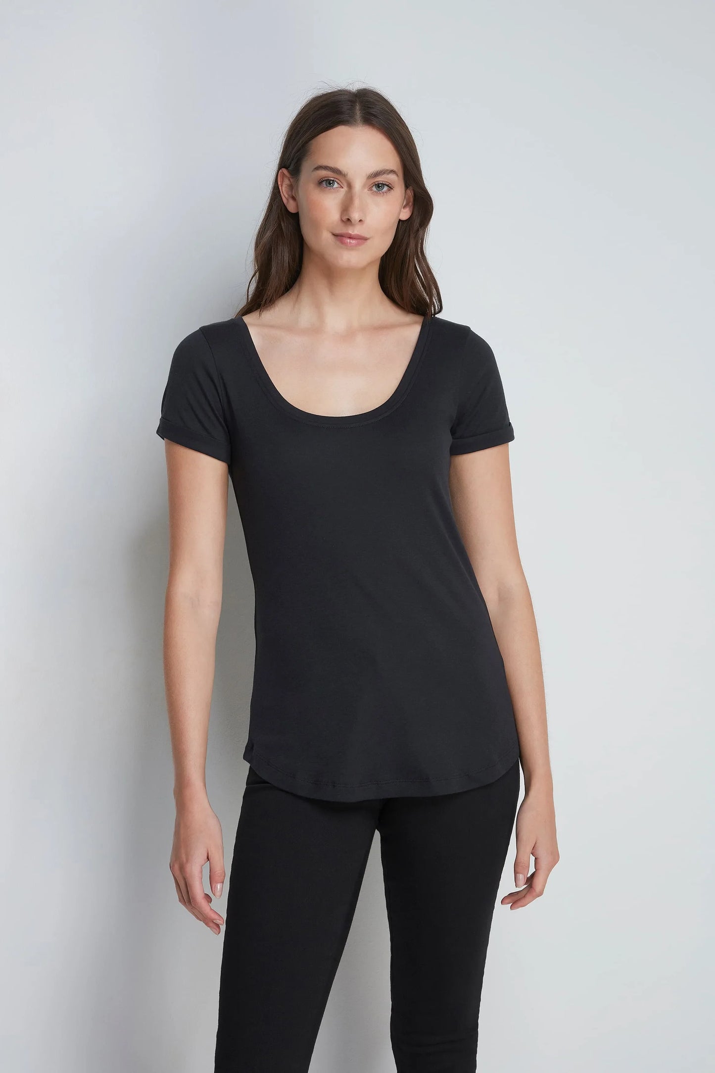 Boat Neck Cotton Modal Blend T-shirt Black