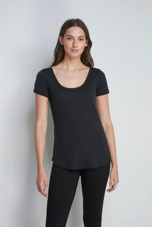 Boat Neck Cotton Modal Blend T-shirt Black