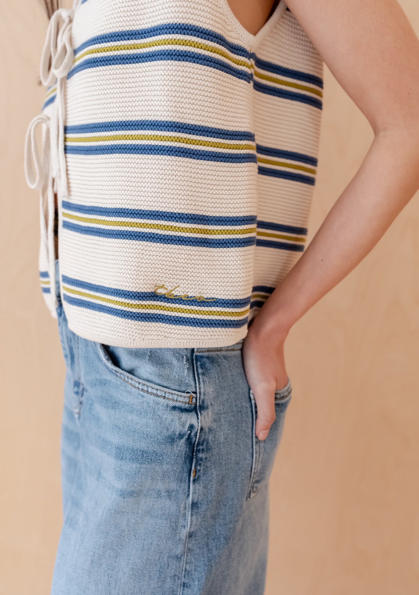 Cotton Knitted Vest - Blue Stripe