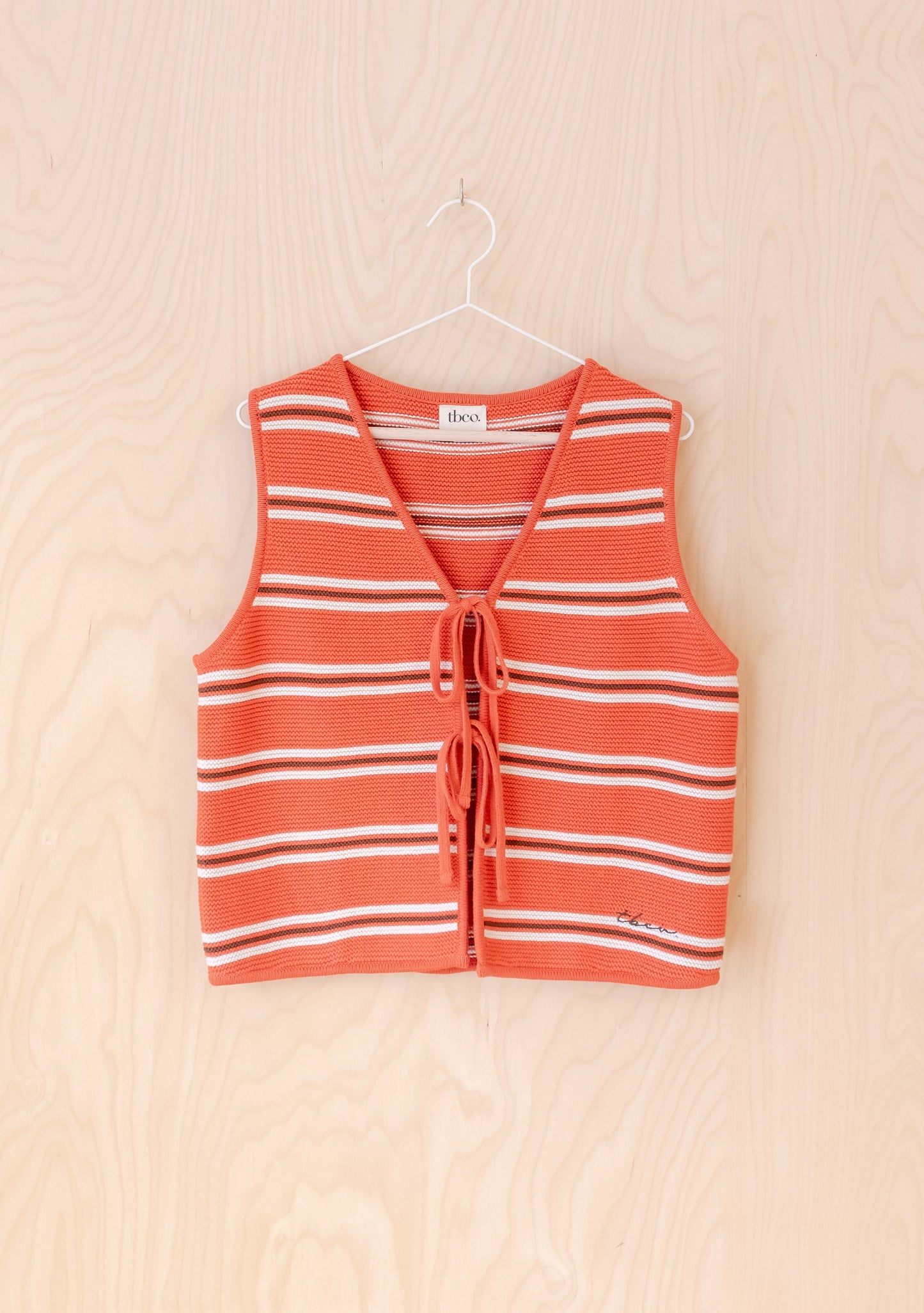 Cotton Knitted Vest - Tangerine Stripe