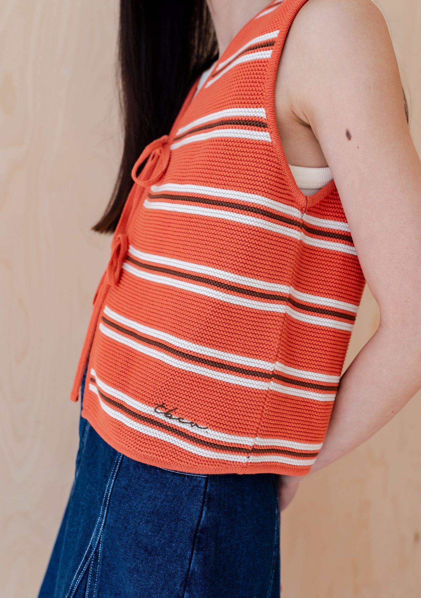 Cotton Knitted Vest - Tangerine Stripe