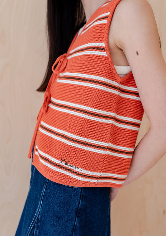 Cotton Knitted Vest - Tangerine Stripe