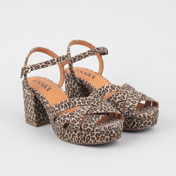 Leopard print platform sandals.