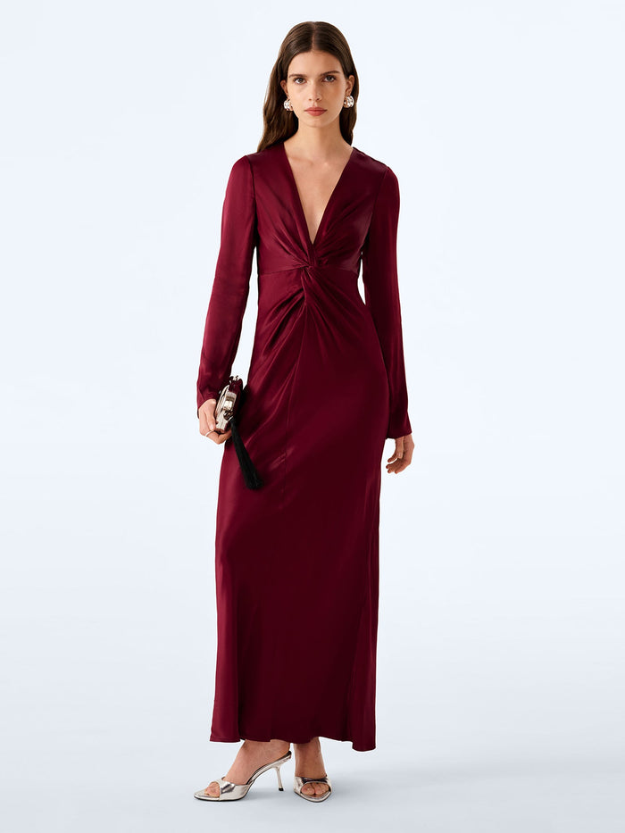 Deep wine viscose maxi dress with twist front detail.