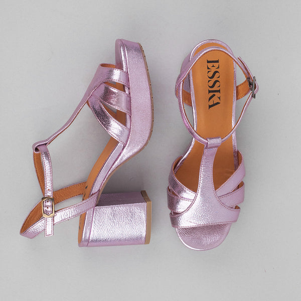 Lilac leather T-bar sandals