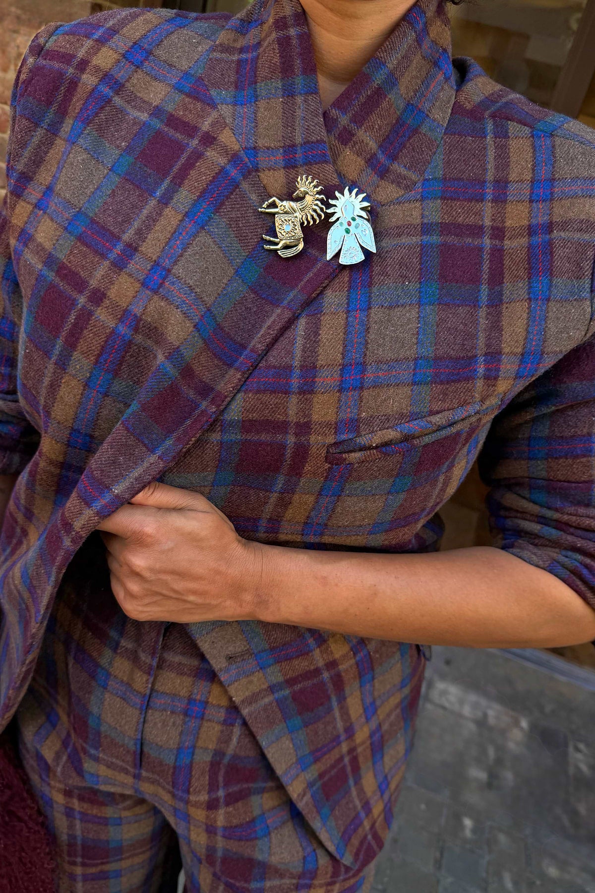 Check Fold Over Blazer