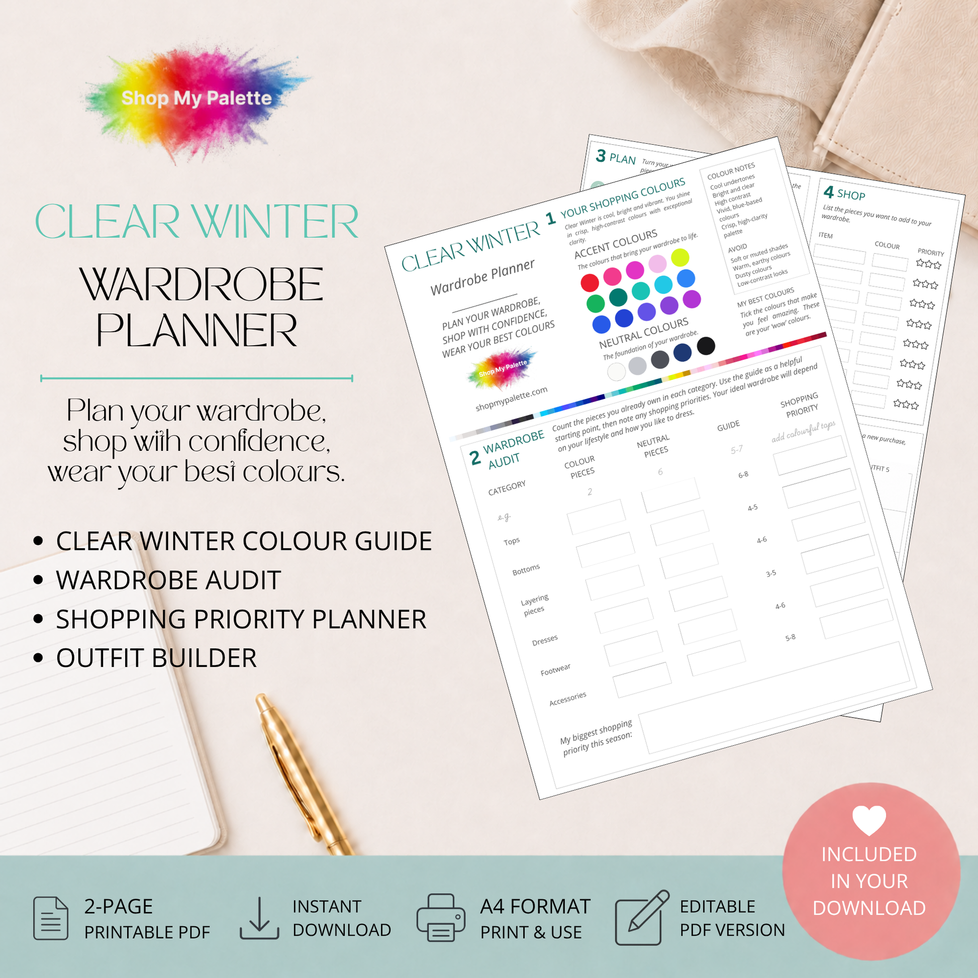 Clear Winter wardrobe planner digital download preview.