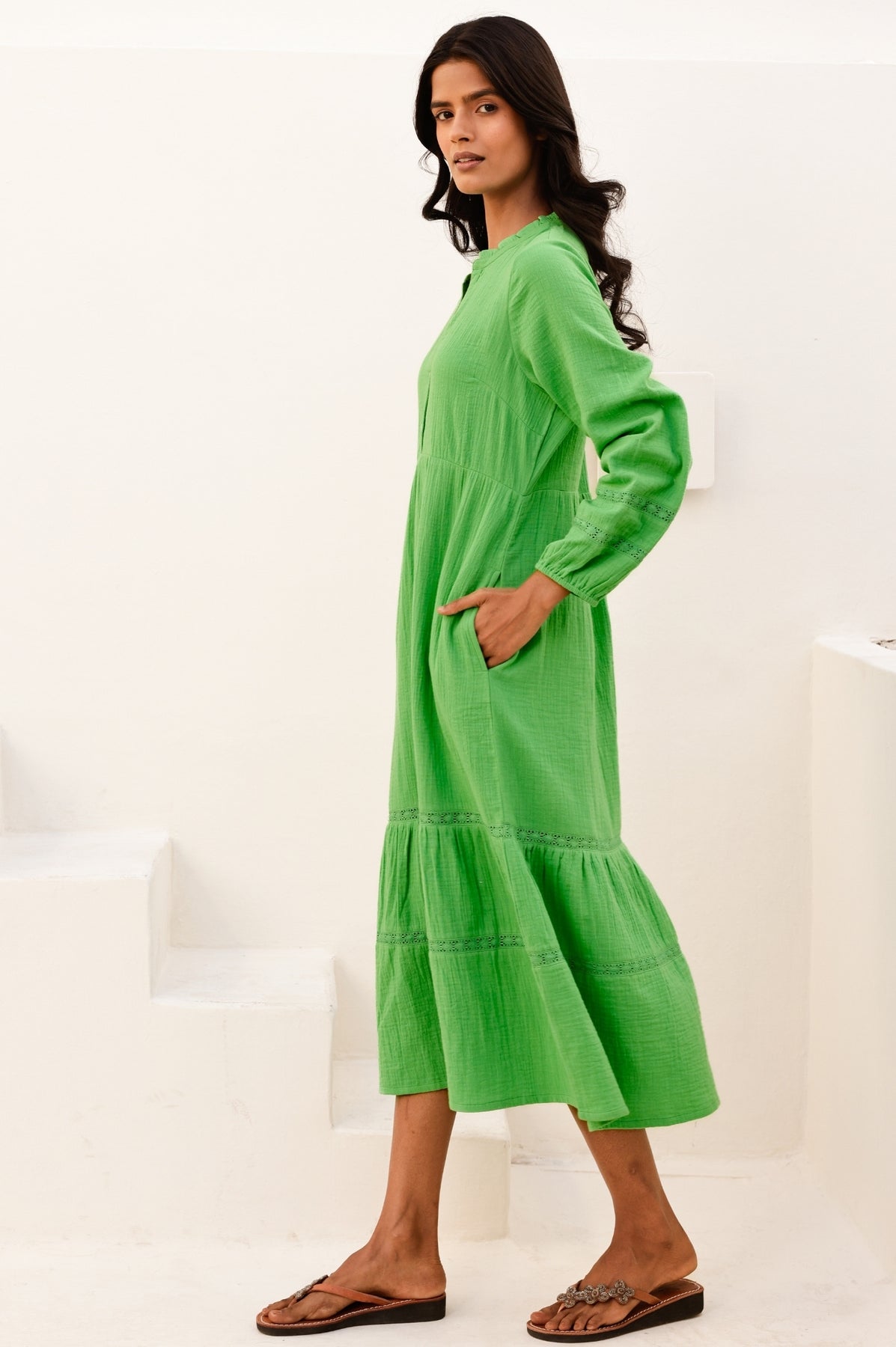 Bright green cheesecloth dress