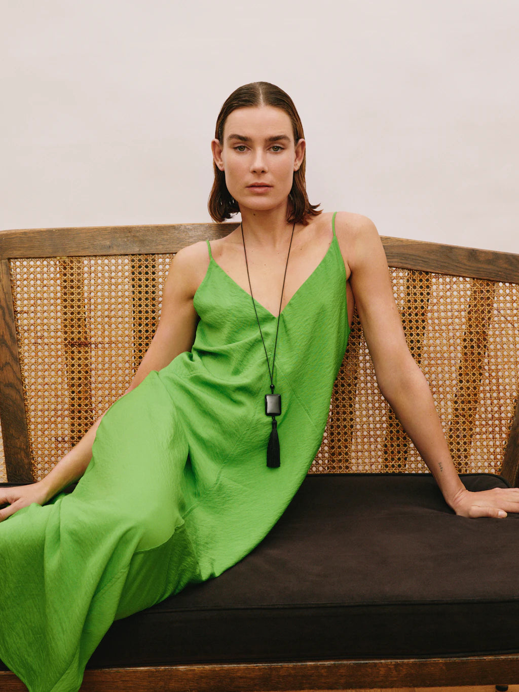 Bright green dress.