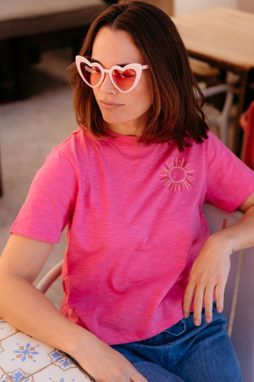 Bright pink organic cotton t-shirt.