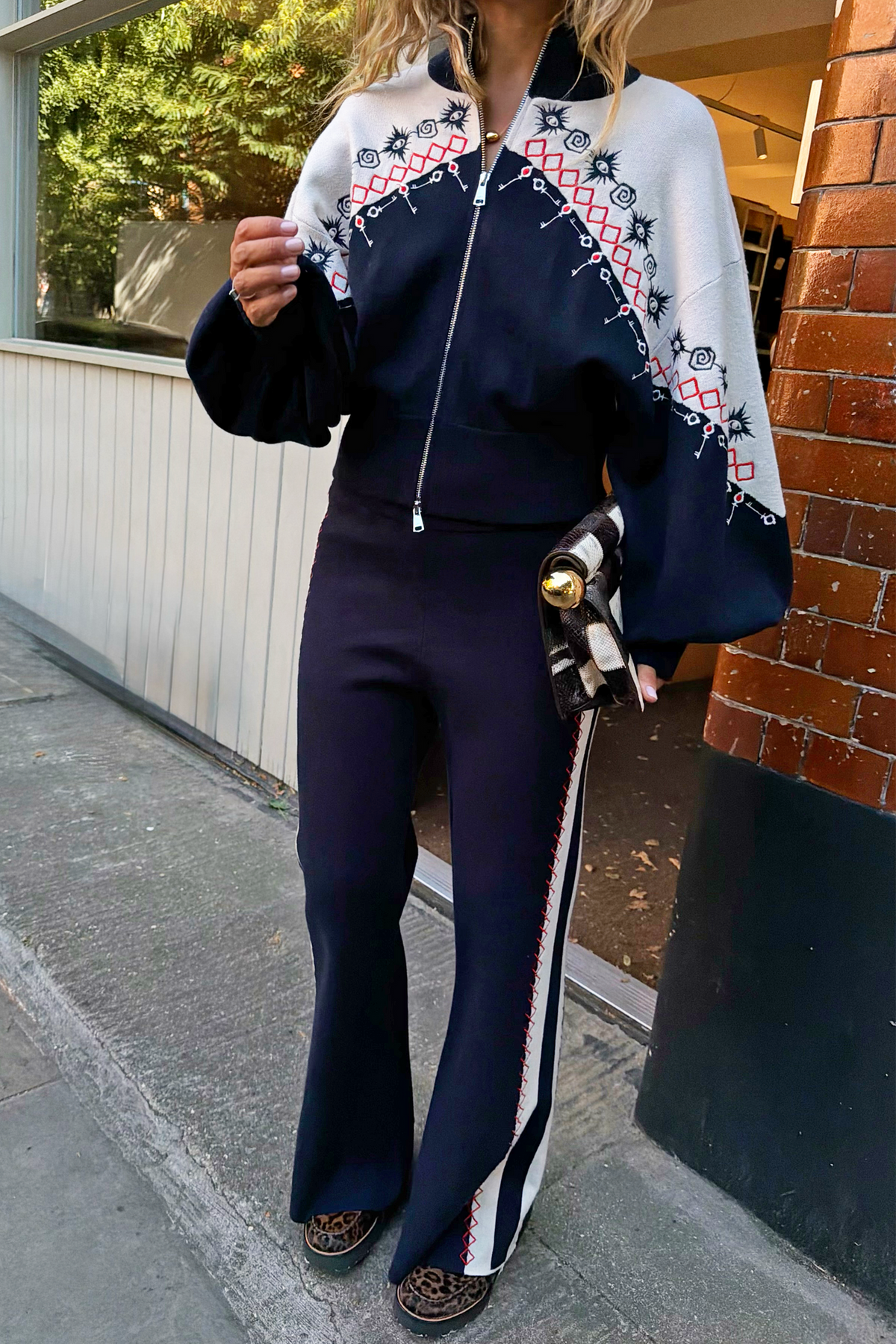 Navy Compact Knit Flares