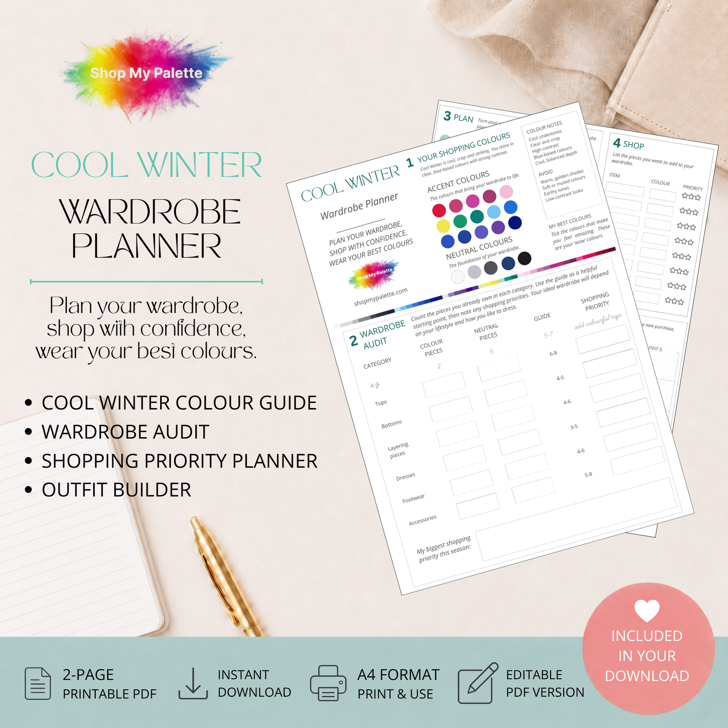 Cool Winter wardrobe planner digital download preview.